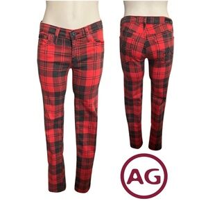 EUC AG "The Legging" Jean in Red and Black Plaid // Size 26